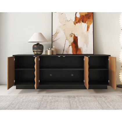 HMR - 70.9" Modern Black & Natural Tall TV Stand with Storage for 75 inch tv