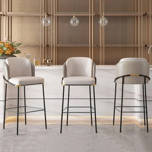 HMR Linenic Series Modern PU Leather Bar Stools - Gray, 20.9"L x 20.9"W x 41.3"H, 8-Pieces