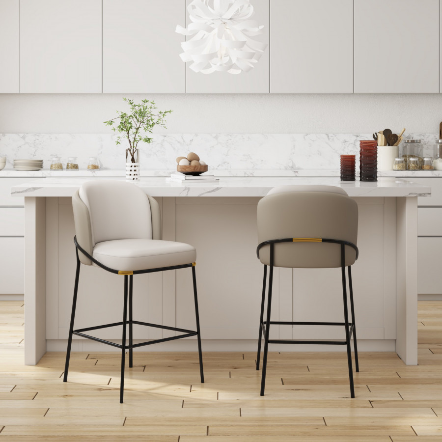 HMR Linenic Series Modern PU Leather Bar Stools - Gray, 20.9"L x 20.9"W x 36.2"H, 1-Piece