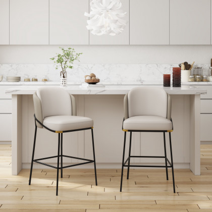 HMR Linenic Series Modern PU Leather Bar Stools - Gray, 20.9"L x 20.9"W x 36.2"H, 1-Piece