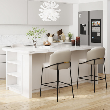 HMR Linenic Series Modern PU Leather Bar Stools - Gray, 20.9"L x 20.9"W x 36.2"H, 1-Piece