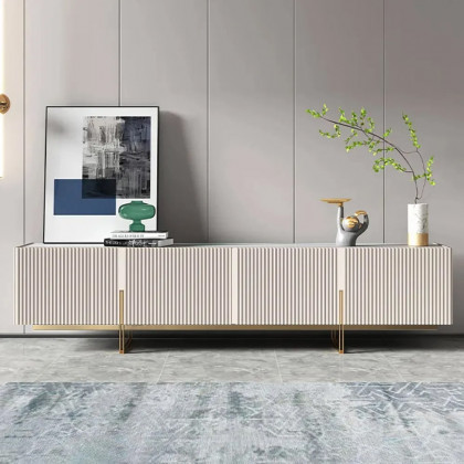 HMR Grovyn TV Stand & Nesting Coffee Table Set - Off-White, 86.6"W x 15.7"D x 23.6"H