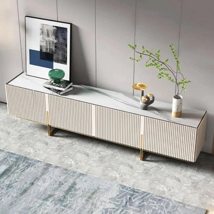 HMR Grovyn TV Stand & Nesting Coffee Table Set - Off-White, 86.6"W x 15.7"D x 23.6"H