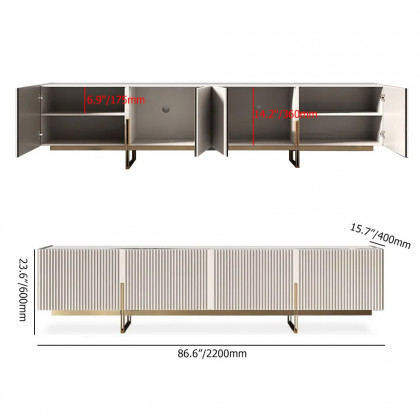 HMR Grovyn TV Stand & Nesting Coffee Table Set - Off-White, 86.6"W x 15.7"D x 23.6"H