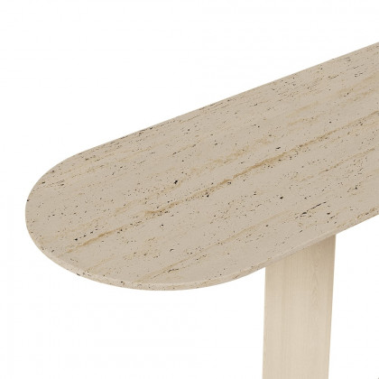 HMR - 39.4" Oval Travertine Stone Console Table Modern Entryway Table with Abstract Base