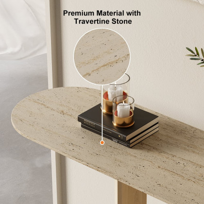 HMR - 39.4" Oval Travertine Stone Console Table Modern Entryway Table with Abstract Base