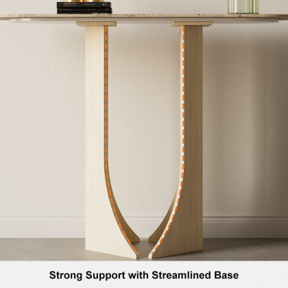 HMR - 39.4" Oval Travertine Stone Console Table Modern Entryway Table with Abstract Base