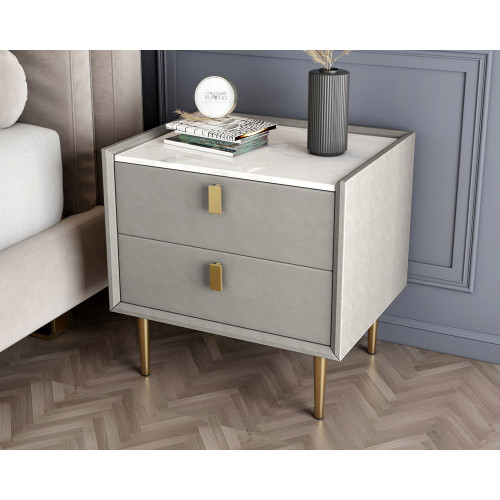 HMR Modern 2-Drawer Nightstand (Set of 2) - Light Gray, Leather
