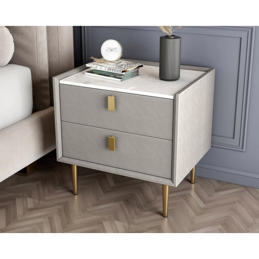 HMR Modern 2-Drawer Nightstand (Set of 2) - Light Gray, Leather