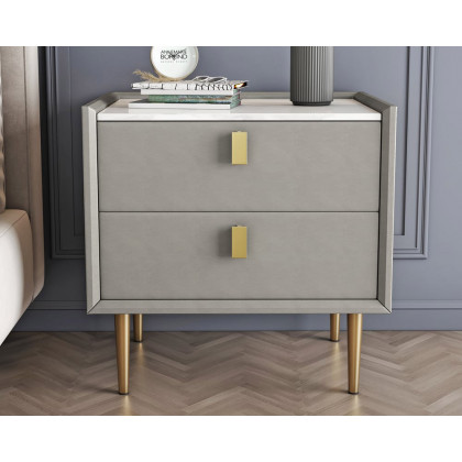HMR Modern 2-Drawer Nightstand (Set of 2) - Light Gray, Leather