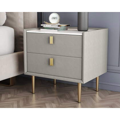 HMR Modern 2-Drawer Nightstand (Set of 2) - Light Gray, Leather