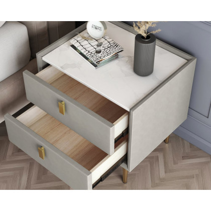 HMR Modern 2-Drawer Nightstand (Set of 2) - Light Gray, Leather