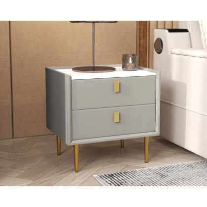 HMR Modern 2-Drawer Nightstand (Set of 2) - Light Gray, Leather