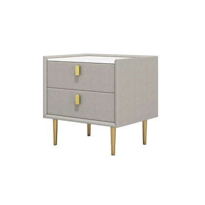 HMR Modern 2-Drawer Nightstand (Set of 2) - Light Gray, Leather