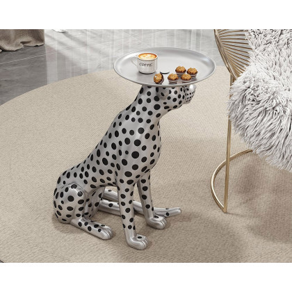 HMR - Panther Figurine Resin Art Deco Side Table with Tray Top