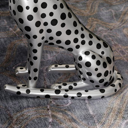 HMR Panther Figurine Resin Art Deco Side Table with Tray Top - Silver