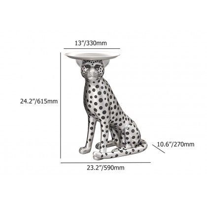 HMR Panther Figurine Resin Art Deco Side Table with Tray Top - Silver