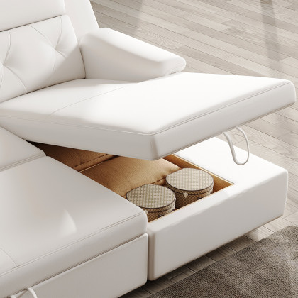 HMR - 134.6" White Power Reclining Sectional Sofa Pull Out Bed Cup Holder & Speaker & Storage