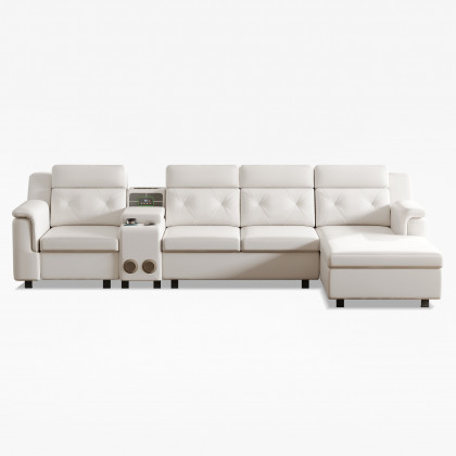 HMR - 134.6" White Power Reclining Sectional Sofa Pull Out Bed Cup Holder & Speaker & Storage