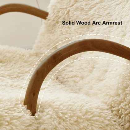 HMR - White Boucle Upholstery Rocking Chair Solid Wood Accent Chair in Walnut