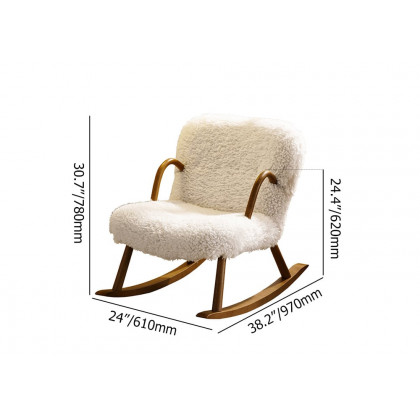 HMR - White Boucle Upholstery Rocking Chair Solid Wood Accent Chair in Walnut
