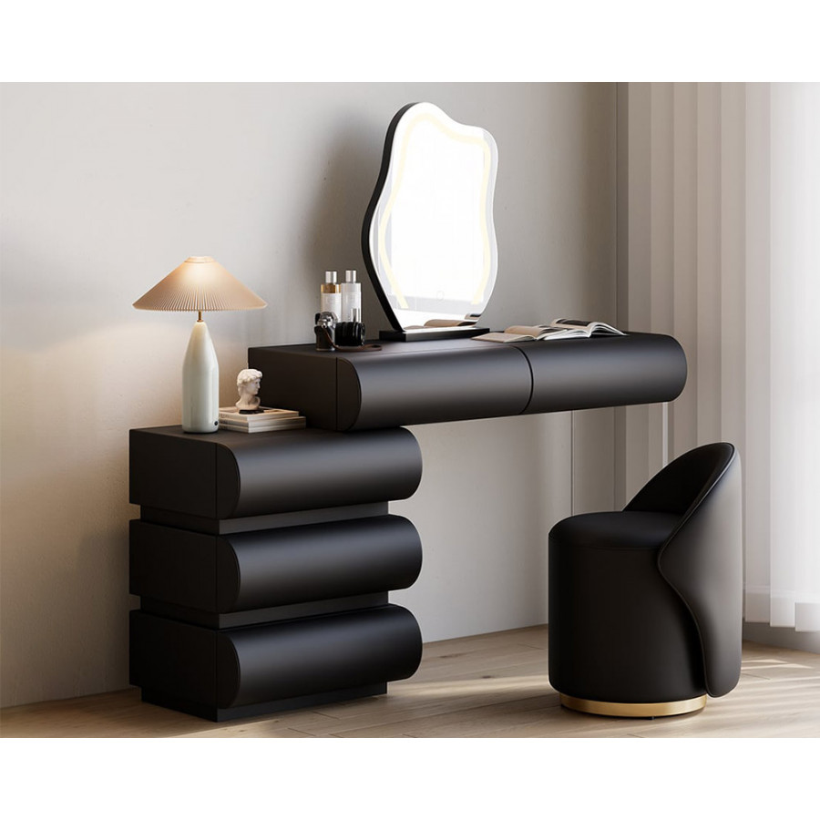 HMR Humply Leather Makeup Vanity Set with Mirror & Lights (40"-53") - Black
