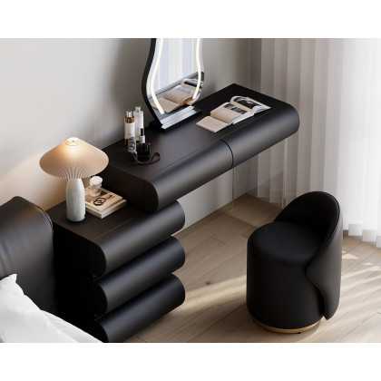 HMR Humply Leather Makeup Vanity Set with Mirror & Lights (40"-53") - Black