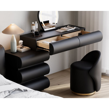 HMR Humply Leather Makeup Vanity Set with Mirror & Lights (40"-53") - Black