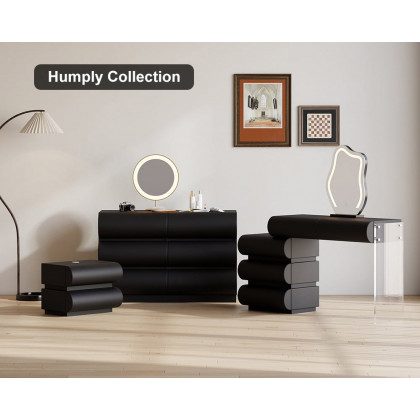 HMR Humply Leather Makeup Vanity Set with Mirror & Lights (40"-53") - Black