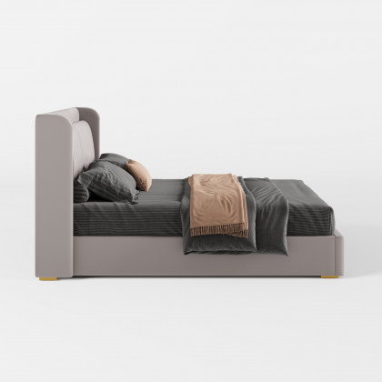 HMR Leather Upholstered Queen Bed with Wingback Headboard - Light Gray, Queen Size