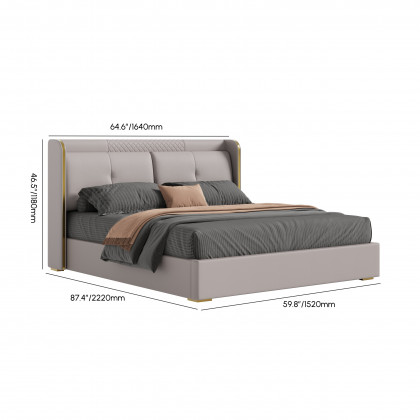 HMR Leather Upholstered Queen Bed with Wingback Headboard - Light Gray, Queen Size