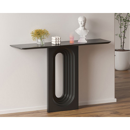 HMR 47" Modern Japandi Narrow Wood Console Table with Geometric Pedestal Entryway Table - Black