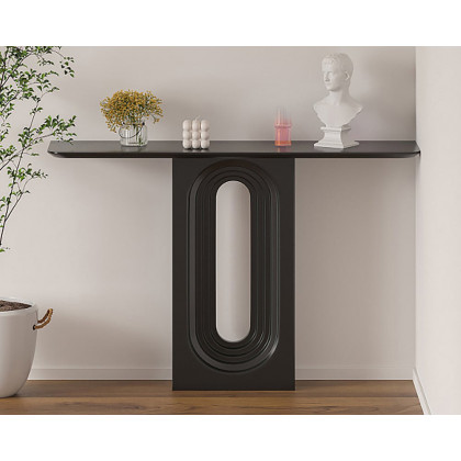 HMR 47" Modern Japandi Narrow Wood Console Table with Geometric Pedestal Entryway Table - Black