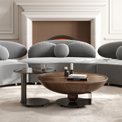 HMR - Glass Top Walnut Nesting Coffee Table Set of 2(22"-35")