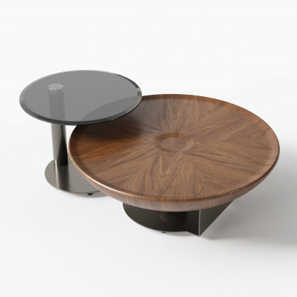 HMR - Glass Top Walnut Nesting Coffee Table Set of 2(22"-35")