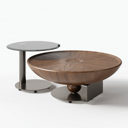 HMR - Glass Top Walnut Nesting Coffee Table Set of 2(22"-35")