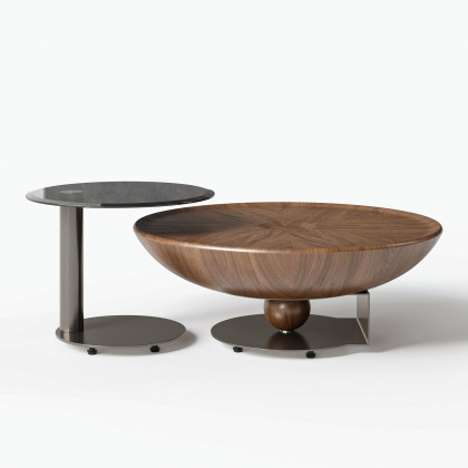 HMR - Glass Top Walnut Nesting Coffee Table Set of 2(22"-35")