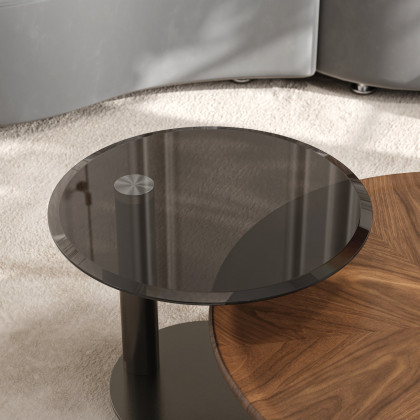 HMR - Glass Top Walnut Nesting Coffee Table Set of 2(22"-35")