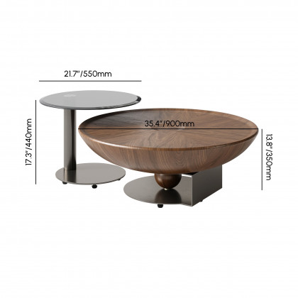 HMR - Glass Top Walnut Nesting Coffee Table Set of 2(22"-35")