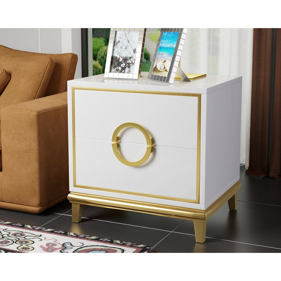 HMR Tile Modern Nightstand with 2 Drawers (Set of 2) - White