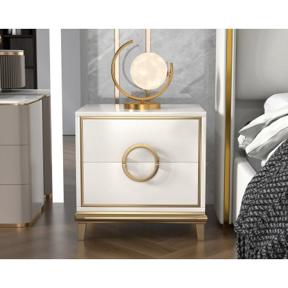 HMR Tile Modern Nightstand with 2 Drawers (Set of 2) - White