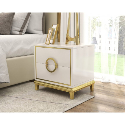 HMR Tile Modern Nightstand with 2 Drawers (Set of 2) - White