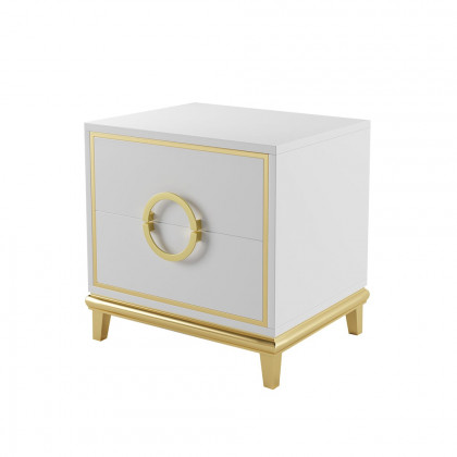 HMR Tile Modern Nightstand with 2 Drawers (Set of 2) - White