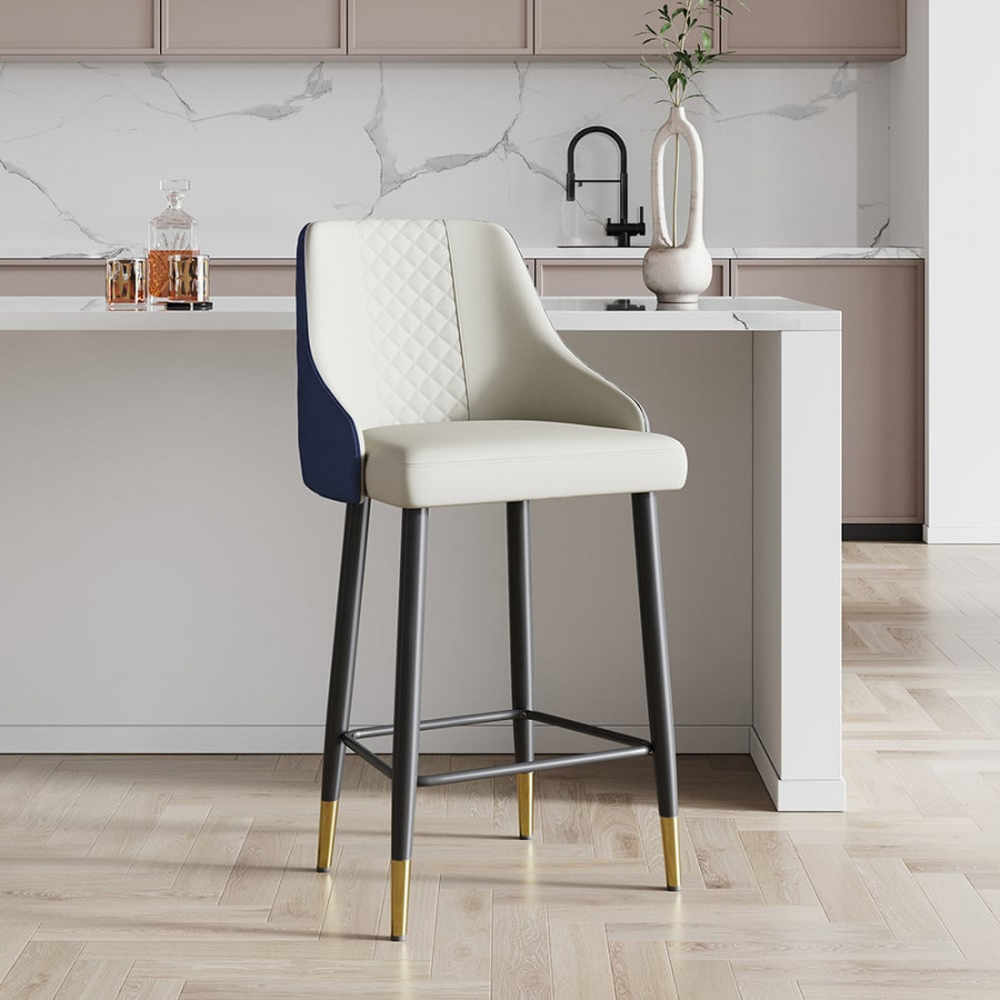 HMR Diamic Series Modern Counter Stools with PU Leather Upholstery - Blue, 4-Pieces