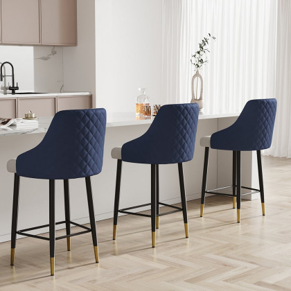 HMR Diamic Series Modern Counter Stools with PU Leather Upholstery - Blue, 4-Pieces