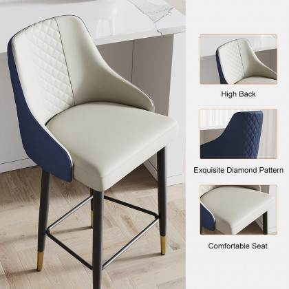HMR Diamic Series Modern Counter Stools with PU Leather Upholstery - Blue, 4-Pieces