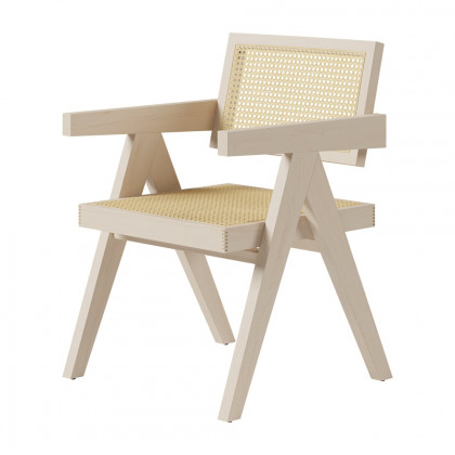 HMR Archic Japandi Bleached Wood Rattan Dining Chair with Solid Wood Frame - Washed White, Without Upholstery, 6-Pieces