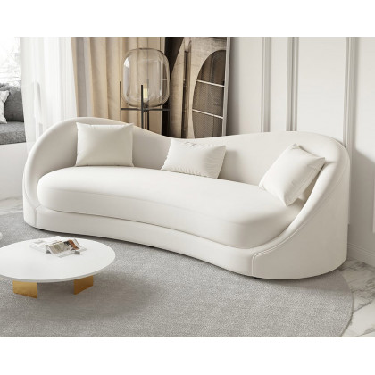 HMR 84" Luxury Velvet Upholstered 3-Seater Sofa with Solid Wood Frame - Off-White
