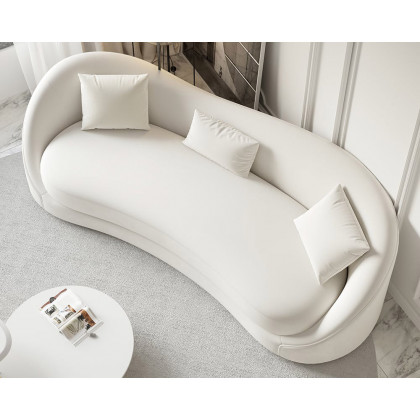HMR 84" Luxury Velvet Upholstered 3-Seater Sofa with Solid Wood Frame - Off-White