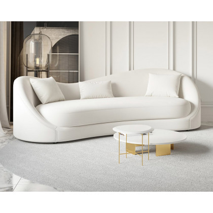 HMR 84" Luxury Velvet Upholstered 3-Seater Sofa with Solid Wood Frame - Off-White